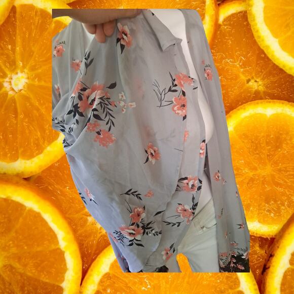 Torrid Open Front 2 Tone Blue and Black‎ Floral Top Size 00 M/L - Picture 3 of 6